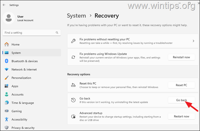 Vuelve a la versión anterior - Windows 11