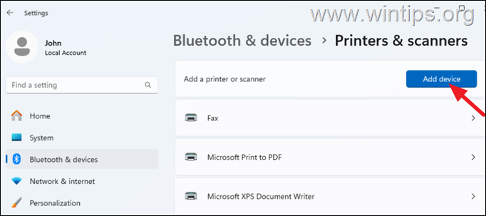 Agregar dispositivo Agregar Windows 11 de la impresora