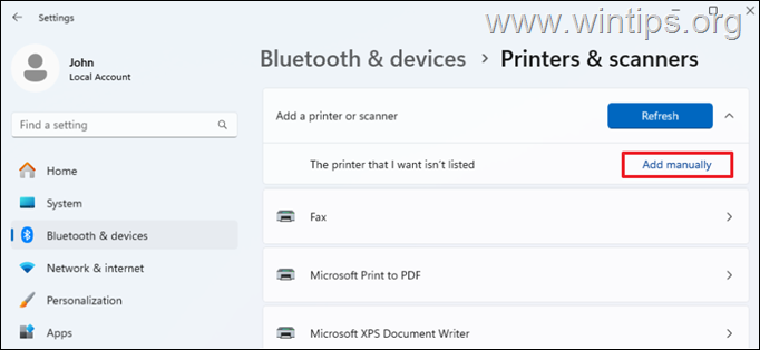 Agregar manualmente Agregue la impresora manualmente Windows 11