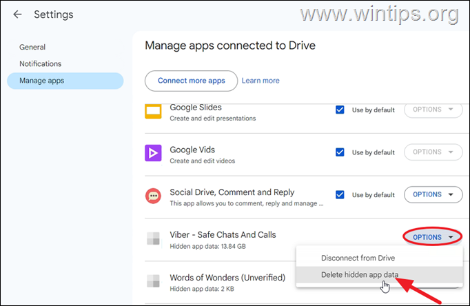 Google Drive - Eliminar datos de aplicaciones ocultas