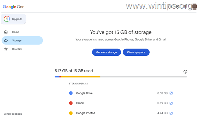 Verifique el estado de almacenamiento de Google