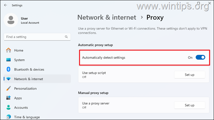 detectar automáticamente la configuración FIJA: Los equipos de la Sra. No pudieron conectarse a Internet mientras Internet está funcionando.