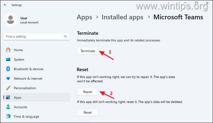 Terminar: equipos de reparación Terminar: equipos de reparación