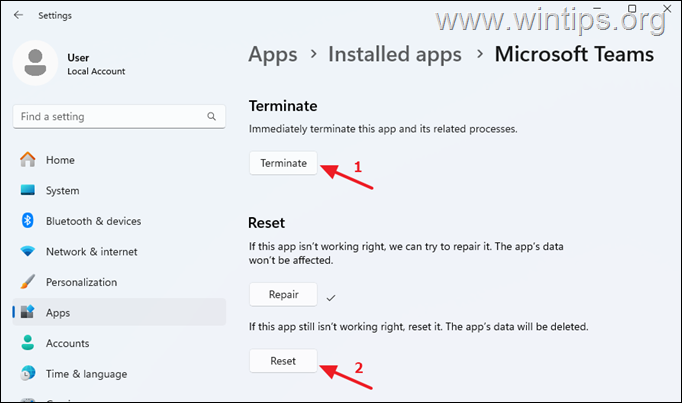 Terminar - Restablecer equipos Terminar - Restablecer equipos