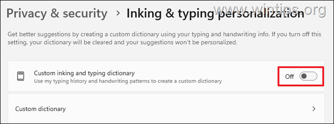 Deshabilitar el seguimiento de la escritura Apague el seguimiento de la escritura