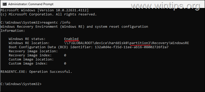 Verifique la información de configuración de Windows RE
