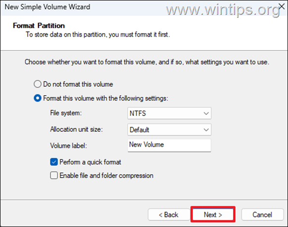 nuevo volumen Crear partición de recuperación