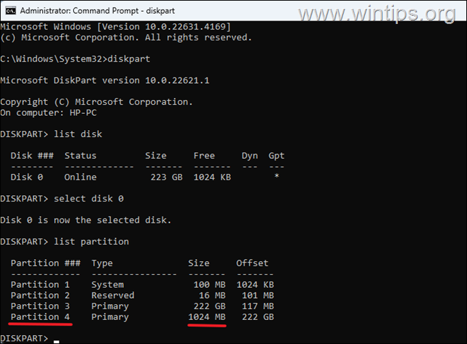 partición de la lista Establecer la partición de recuperación