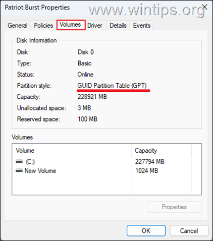 estilo de partición Estilo de partición (GPT)