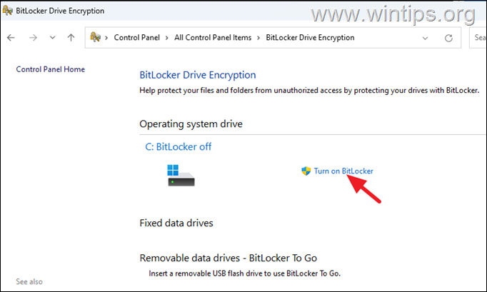 encender bitlocker Encienda la protección de BitLocker en la unidad C: