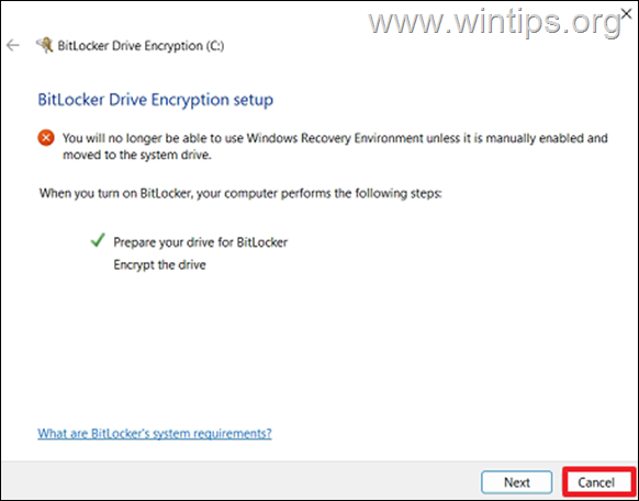 bitlocker Ya no podrá usar el entorno de recuperación de Windows a menos que esté habilitado manualmente y se mueva a la unidad del sistema
