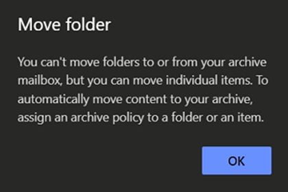 No puede mover la carpeta hacia o desde su buzón de archivo