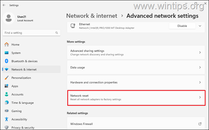 Restablecer la red Red de reinicio