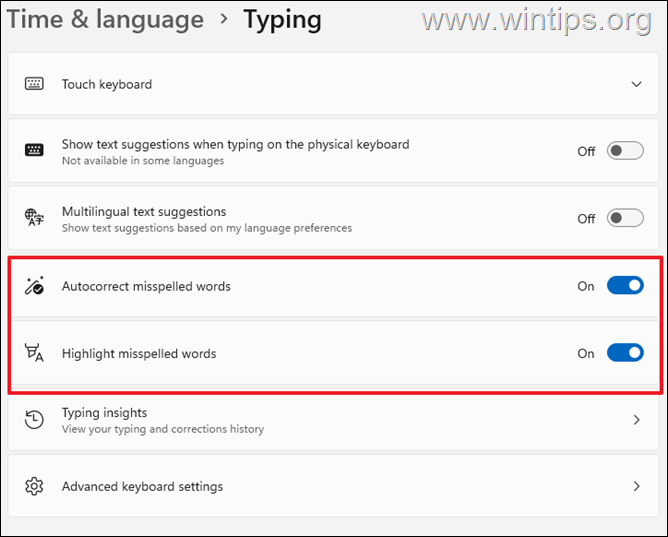 Habilite la autocorrección en Windows 11