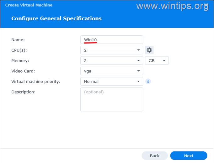 Instale la máquina virtual de Windows 10 en un NAS Synology.
