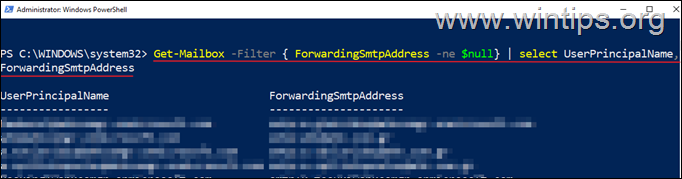 avance de correo electrónico Encuentre todos los buzones de correo electrónico que reenvía los correos electrónicos utilizando PowerShell