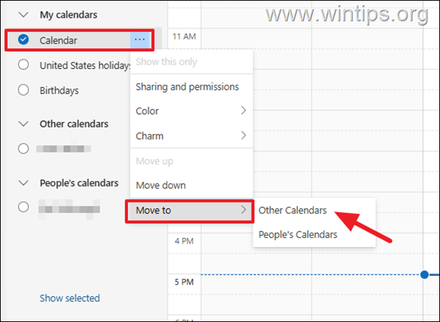 mover el calendario a otro grupo Mueva el calendario a otro grupo