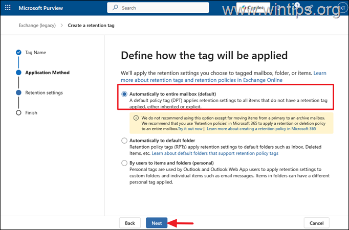 Crear nueva etiqueta de política de retención - Microsoft 365