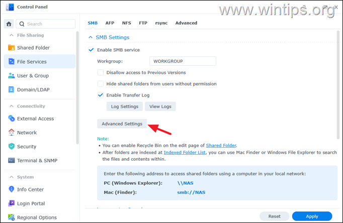 Habilitar la autenticación NTLMv1 - Synology