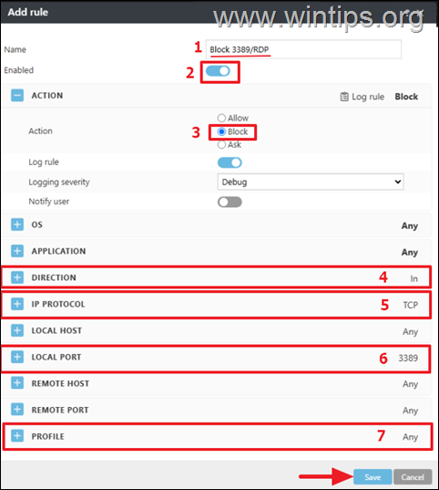 Cómo crear una política de firewall en ESET PROTECT que bloquee el tráfico en un puerto de firewall específico en ESET Endpoint Clients.