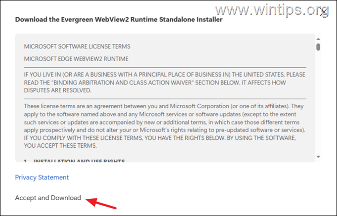 Borde WebView2 Descargar el tiempo de ejecución de Microsoft Edge WebView2