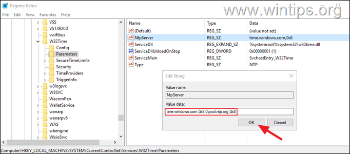 Configure el servidor NTP en el Registro.