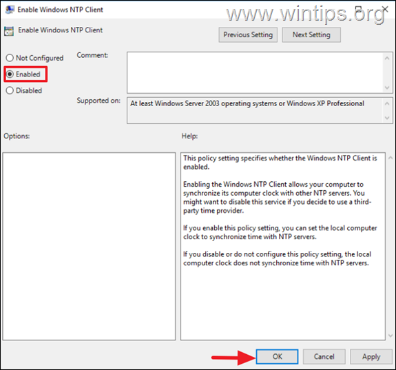 Habilitar el cliente NTP de Windows 