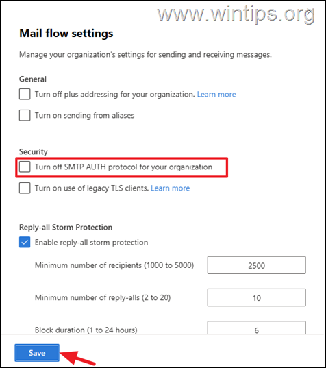 Habilite el protocolo SMTP AUTH para su organización en Microsoft 365