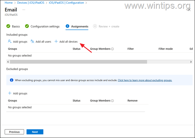 Asignación de política de Exchange ActiveSync