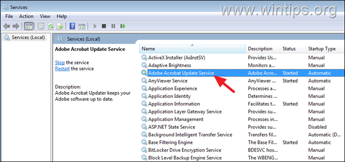 Deshabilitar el servicio de actualización de Adobe Acrobat
