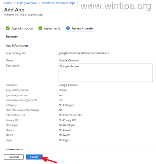instalar la aplicación de línea de negocio intune