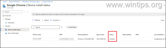estado de instalación del dispositivo intune
