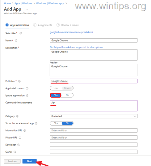 Implementación del paquete de aplicaciones Intune .MSI