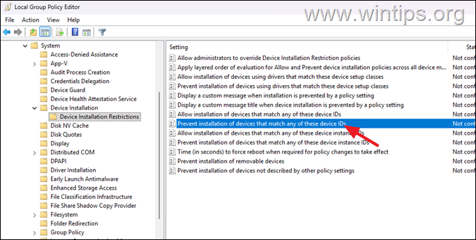 política Evitar que Windows Update instale controladores para un dispositivo específico: Política de grupo