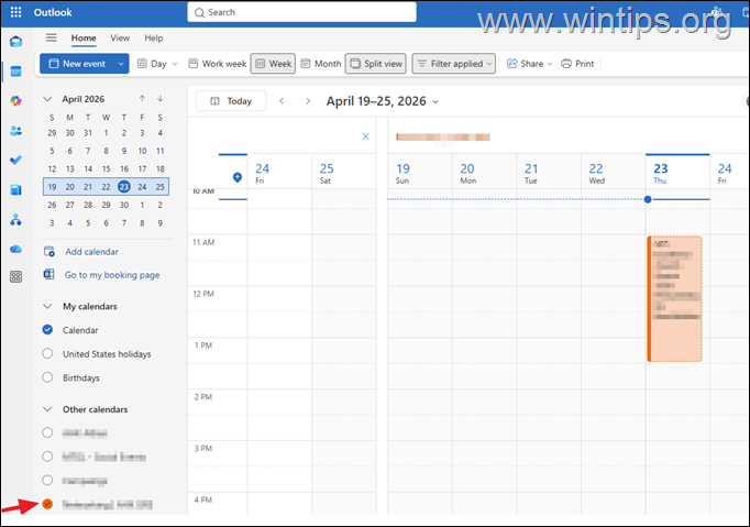 agregar Outlook de calendario compartido para web (OWA)