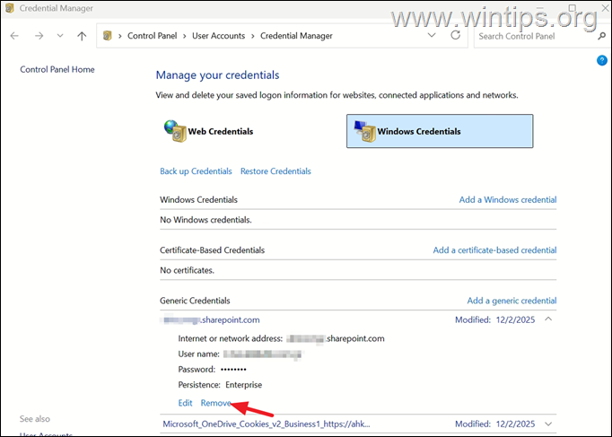Credenciales de Windows Eliminar credenciales de Windows