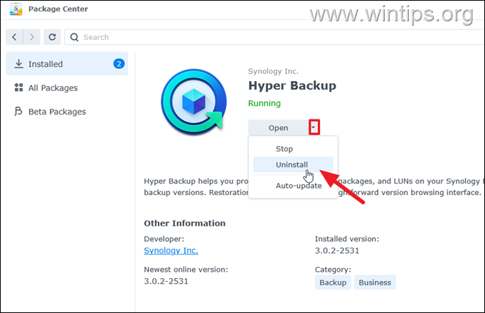 Desinstalar Hyper Backup