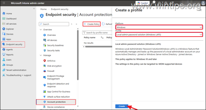 Cómo crear una política LAPS para dispositivos unidos a Microsoft Entra (Microsoft 365).