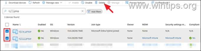 Elimine entradas de dispositivos duplicados en Entra.