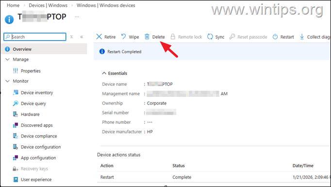 Eliminar dispositivo Intune