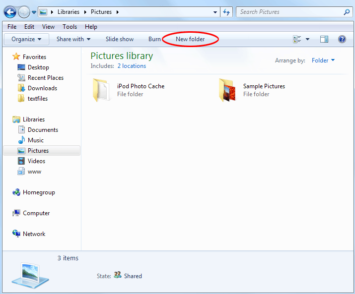 The New Folder button in Windows Explorer