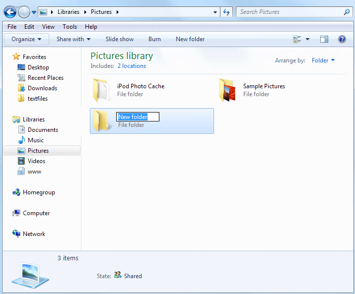 A new folder has been created